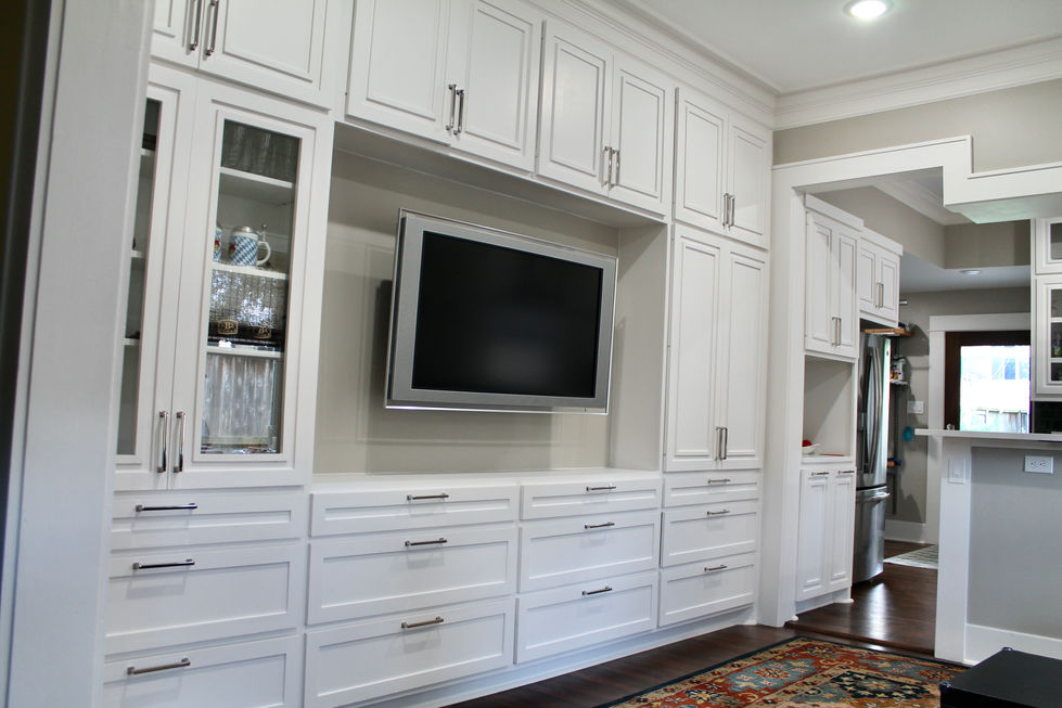 Height Historic House, White Cabinets, Media Built in, Storage, Open Concept, Coffee Bar, Custom Cabinets, Pot Filler, Display Cabinet 