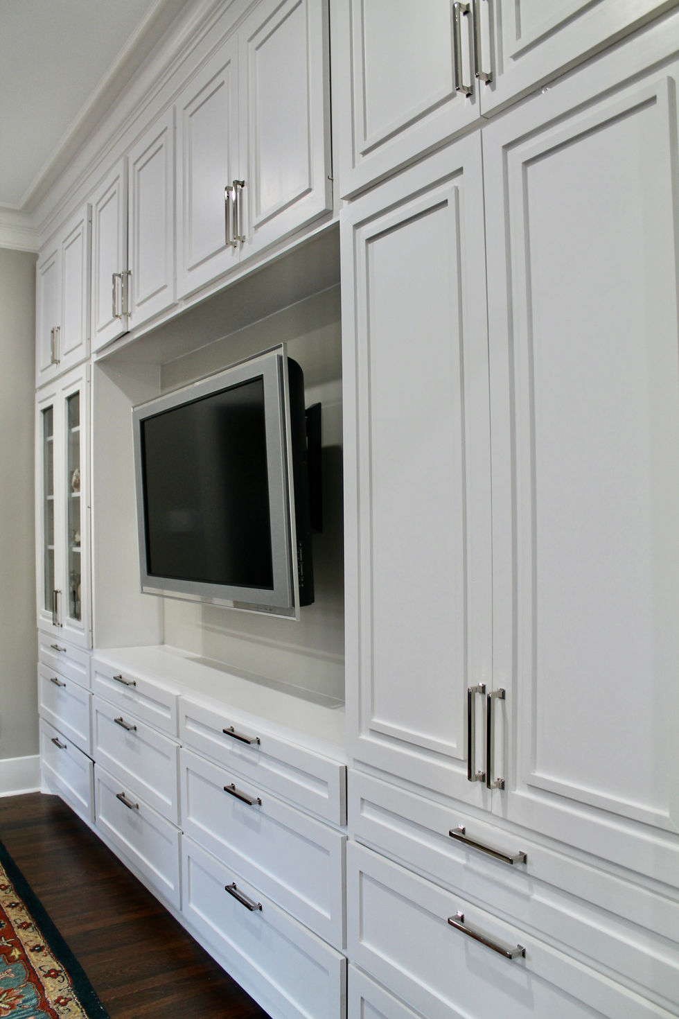 Height Historic House, White Cabinets, Media Built in, Storage, Open Concept, Coffee Bar, Custom Cabinets, Pot Filler, Display Cabinet 