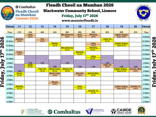 Fleadh Cheoil na Mumhan Competition Timetables