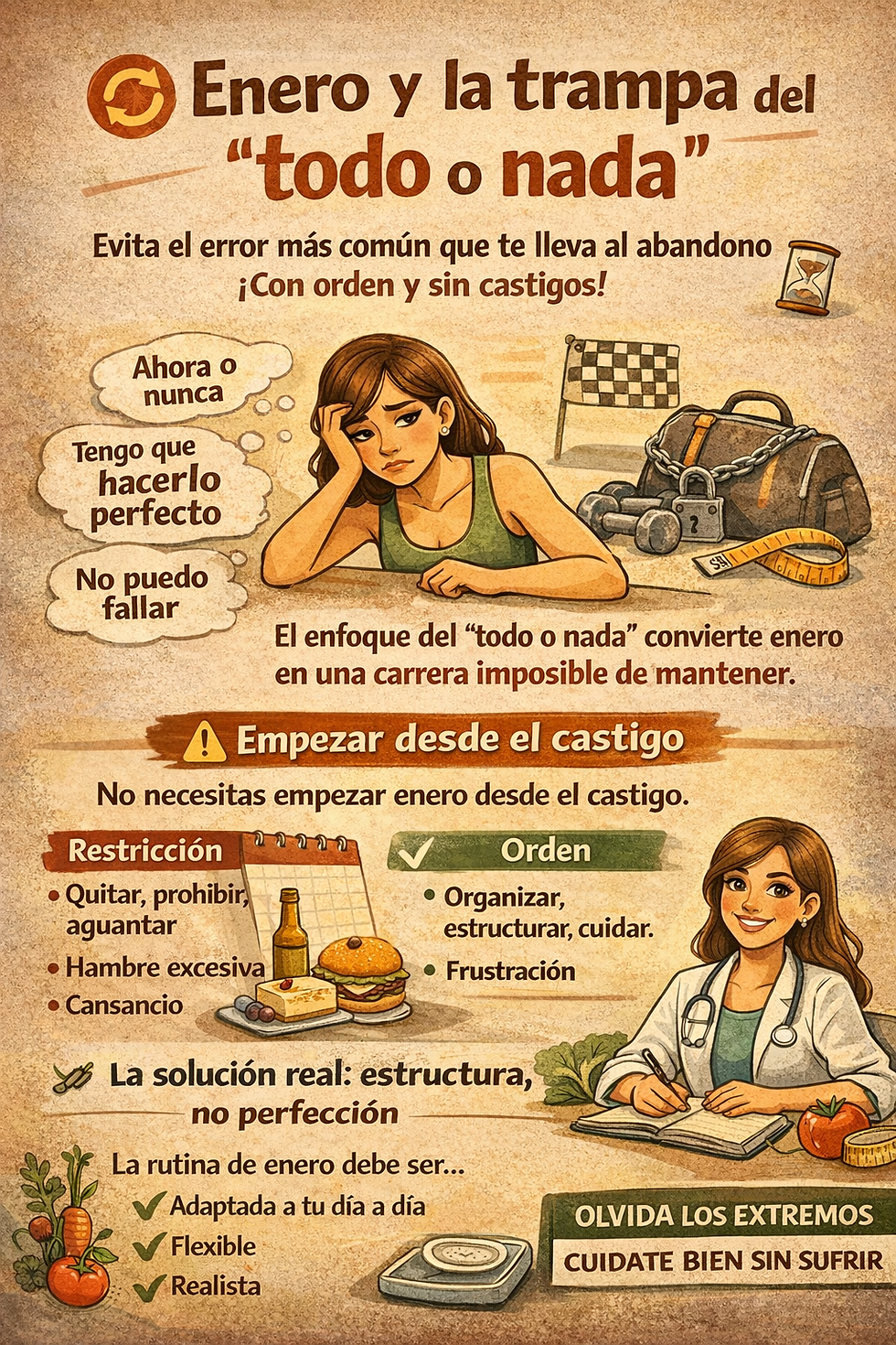 “Este año sí, lo voy a hacer perfecto.” “Dieta, gimnasio, cero azúcar, todo desde el primer día.” Ahora sí o sí.”