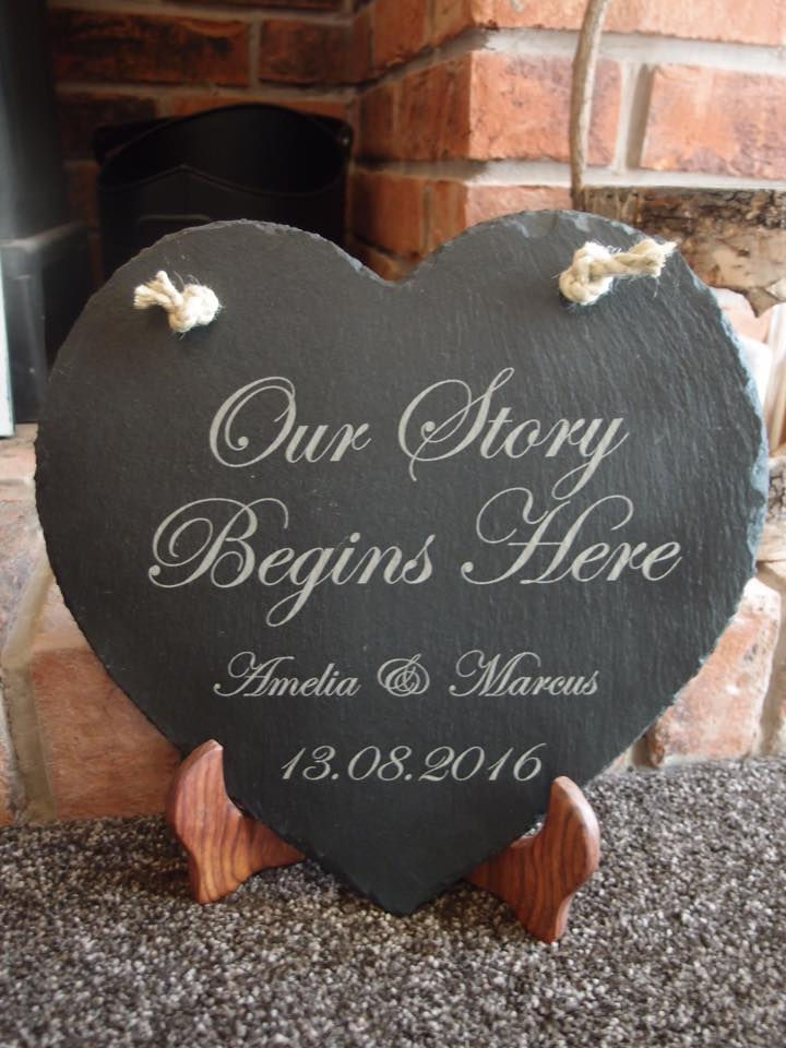 Slate wedding sign Our story begins