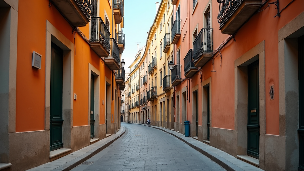 Eye-level view of a charming Girona street with colorful buildings