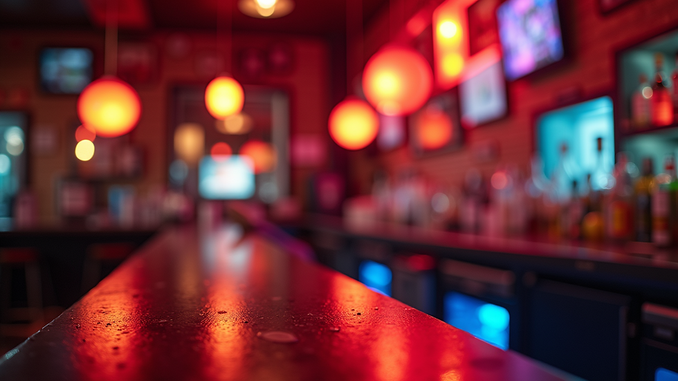 Close-up view of a stylish bar counter with ambient lighting in a swinger club