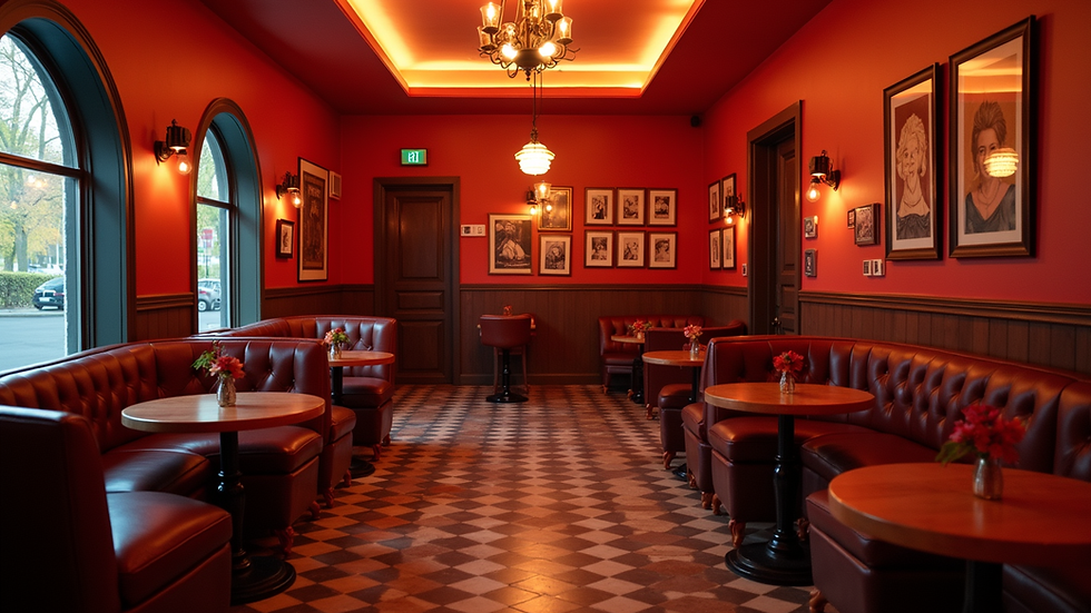 Eye-level view of a cozy and elegant lounge area in a swinger club