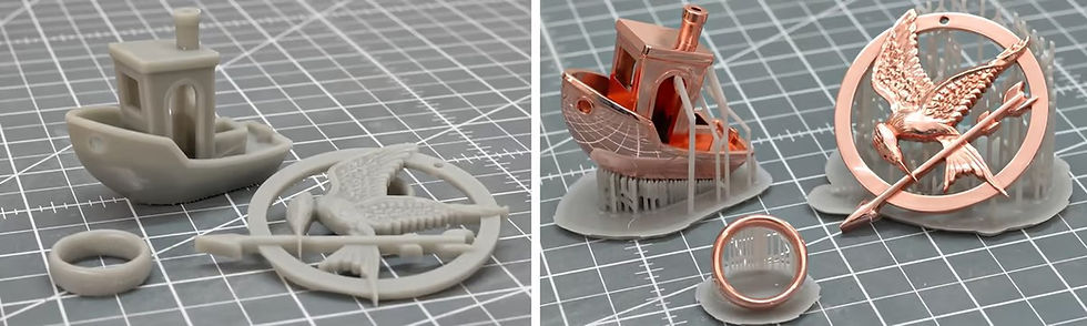 These 3D printed parts were sanded, sprayed with graphite, polished, electroplated with copper, and polished again to a mirror finish (Source: Hen3drik aka Hendrik Vogelpohl via YouTube)