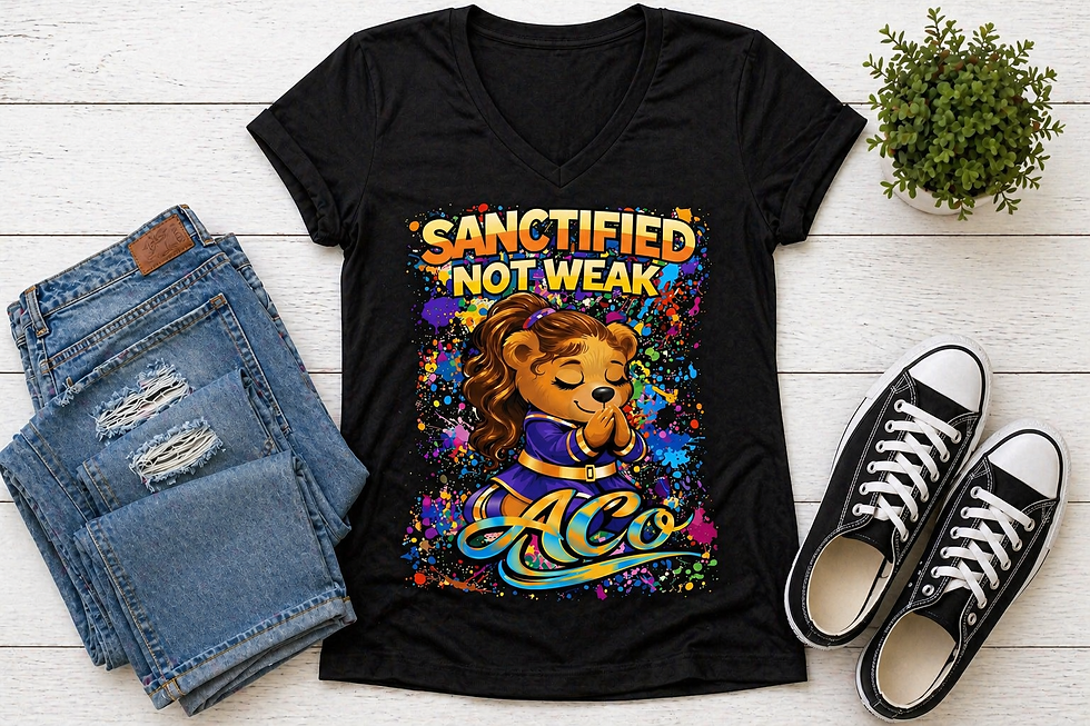 Thumbnail: Sanctified Not Weak – Faith Statement Graphic Tee