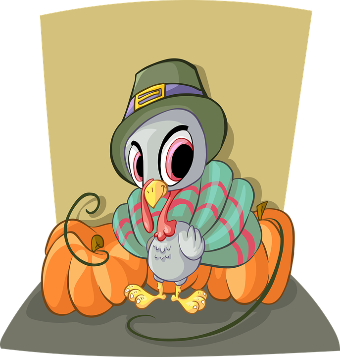 cartoon turkey and pumpkin