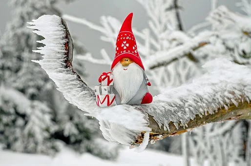 gnome in a snowy forest