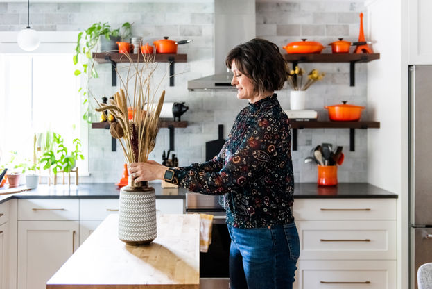 Kitchen renovation Calgary styling with island stools and seating to complete the finished kitchen design