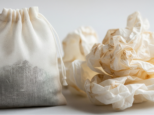 Reusable cotton tea bag replacing single-use filters.