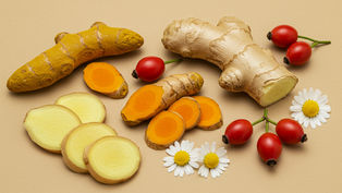 Selection of dried herbs used in preparing anti-inflammatory herbal tea