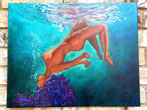 woman floating water ocean surrender