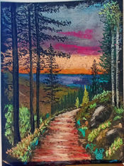 Crépuscule a Dharamsala
Pastel sur papier Canson 24x32cm
Encadré 30 x 40 cm