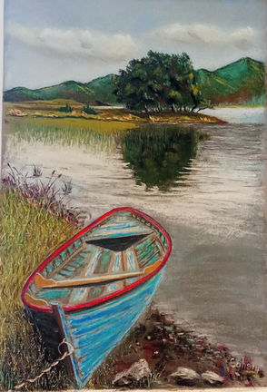 La barque au bord du lac
Pastel sur papier canson mi-teinte touch 30X42cm
Encadré 40 x 50 cm