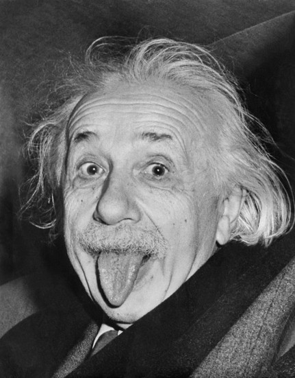 Albert Einstein playful tongue-out photograph demonstrating otrovert personality untethered to social groups