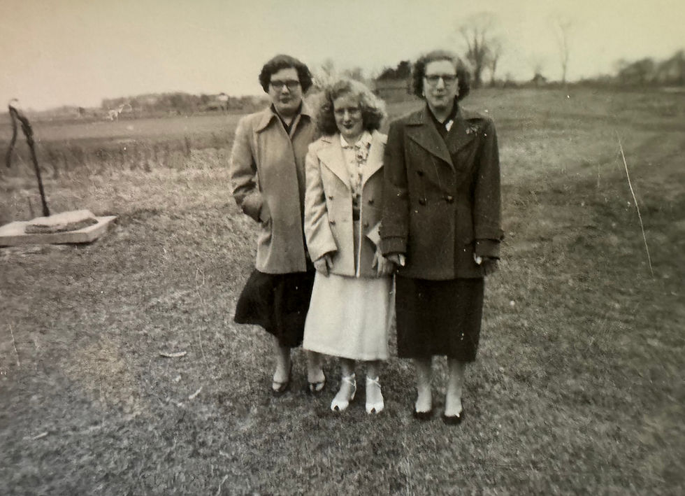 Friends, Arlene Wegner, Dolores Gary and Marion Spindler, are all gussied up to see Nick and His Cornhuskers at The Glow, circa 1950.