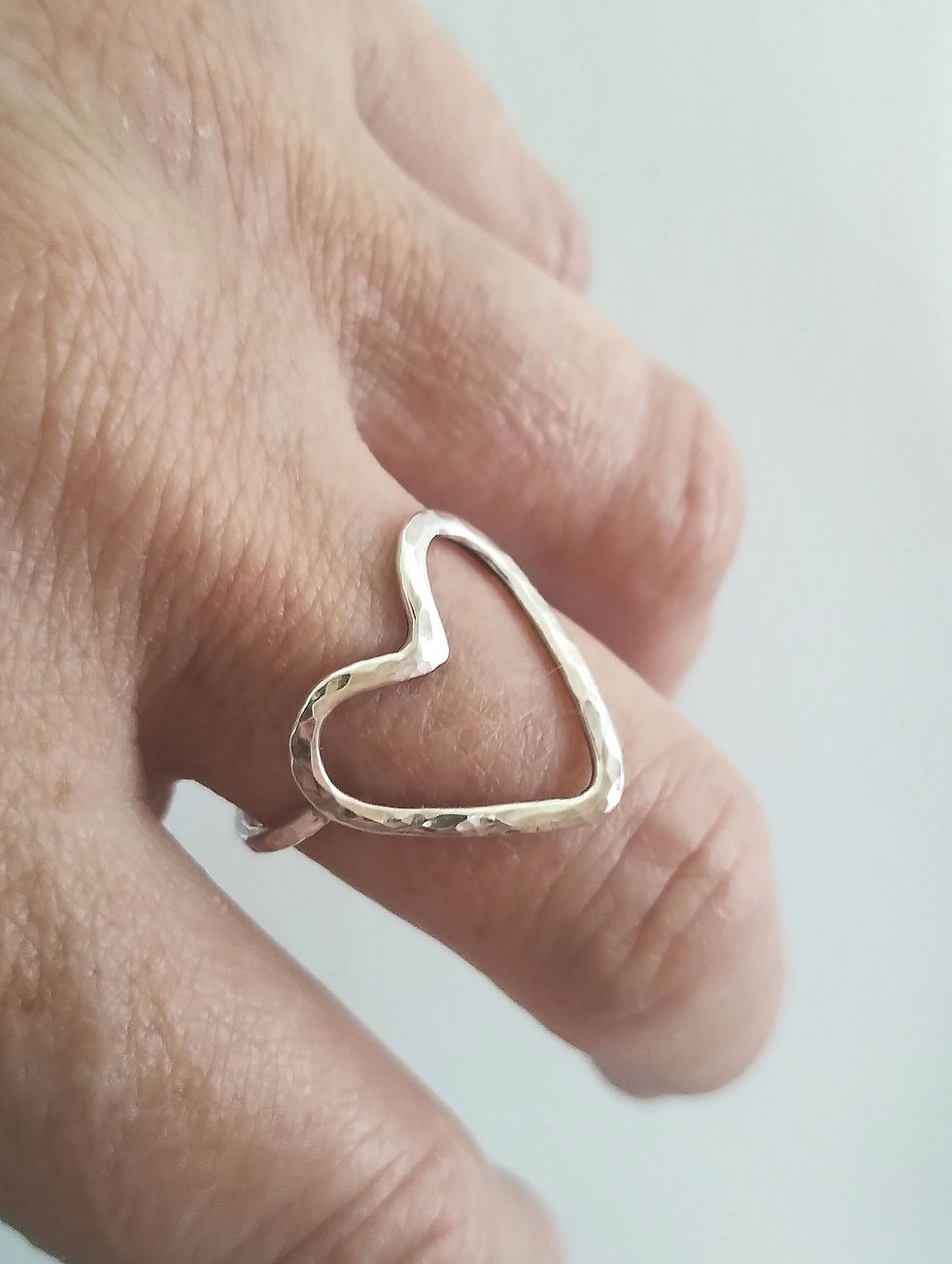 Thumbnail: Hammered love heart silver ring 