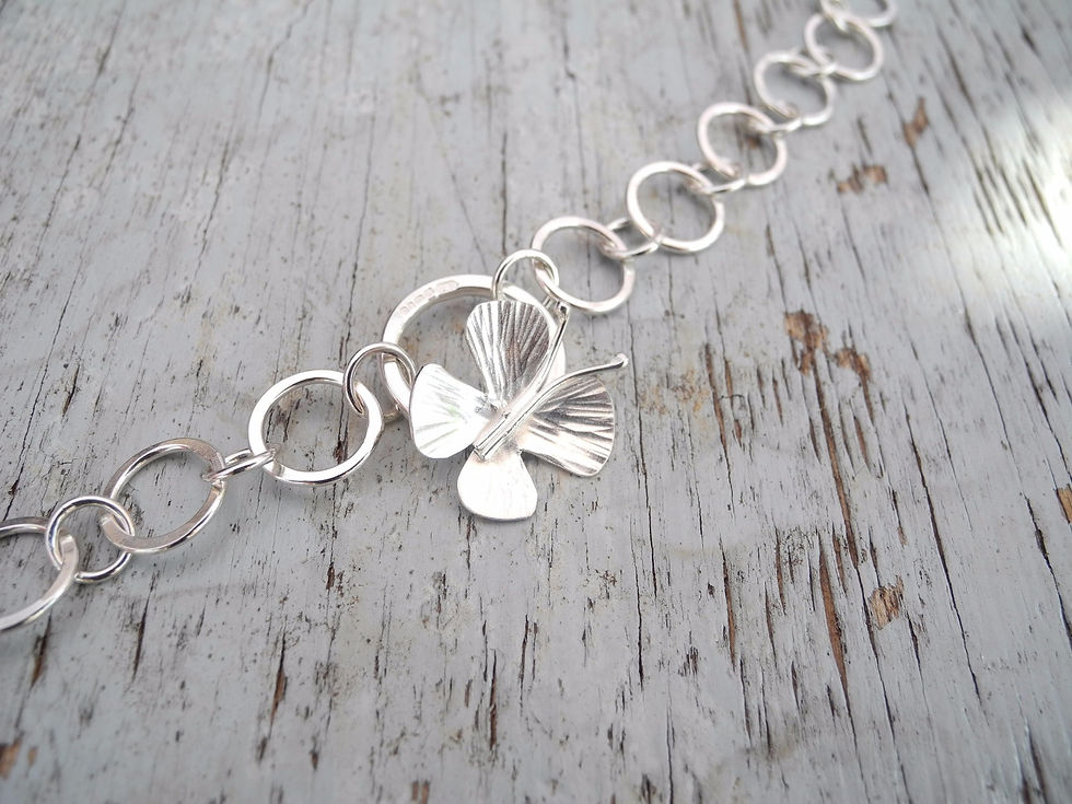 Thumbnail: Silver handmade butterfly chain bracelet