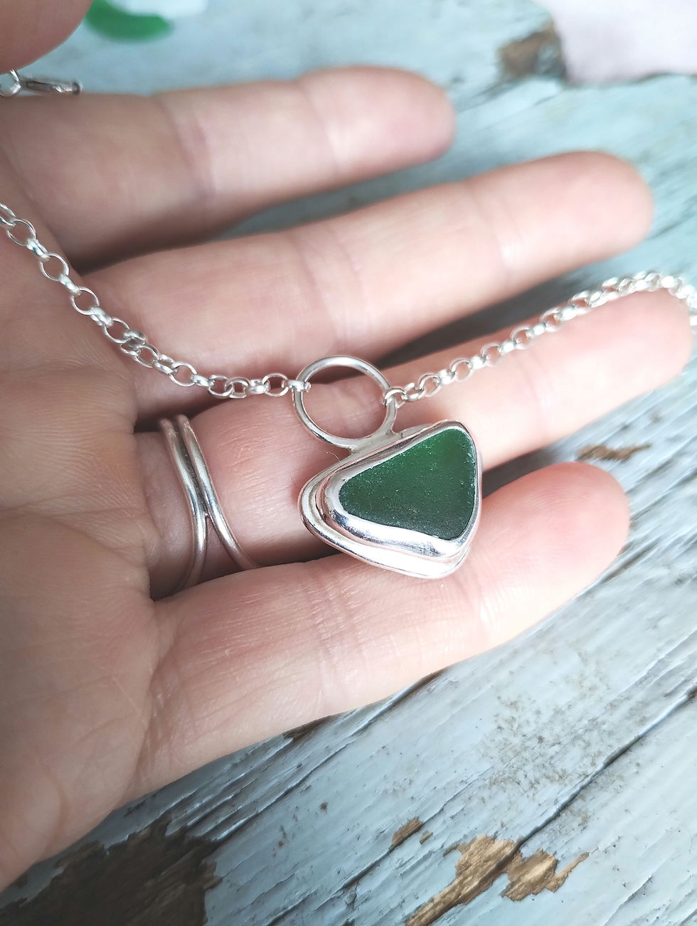 Thumbnail: Seaglass triangle silver bracelet 