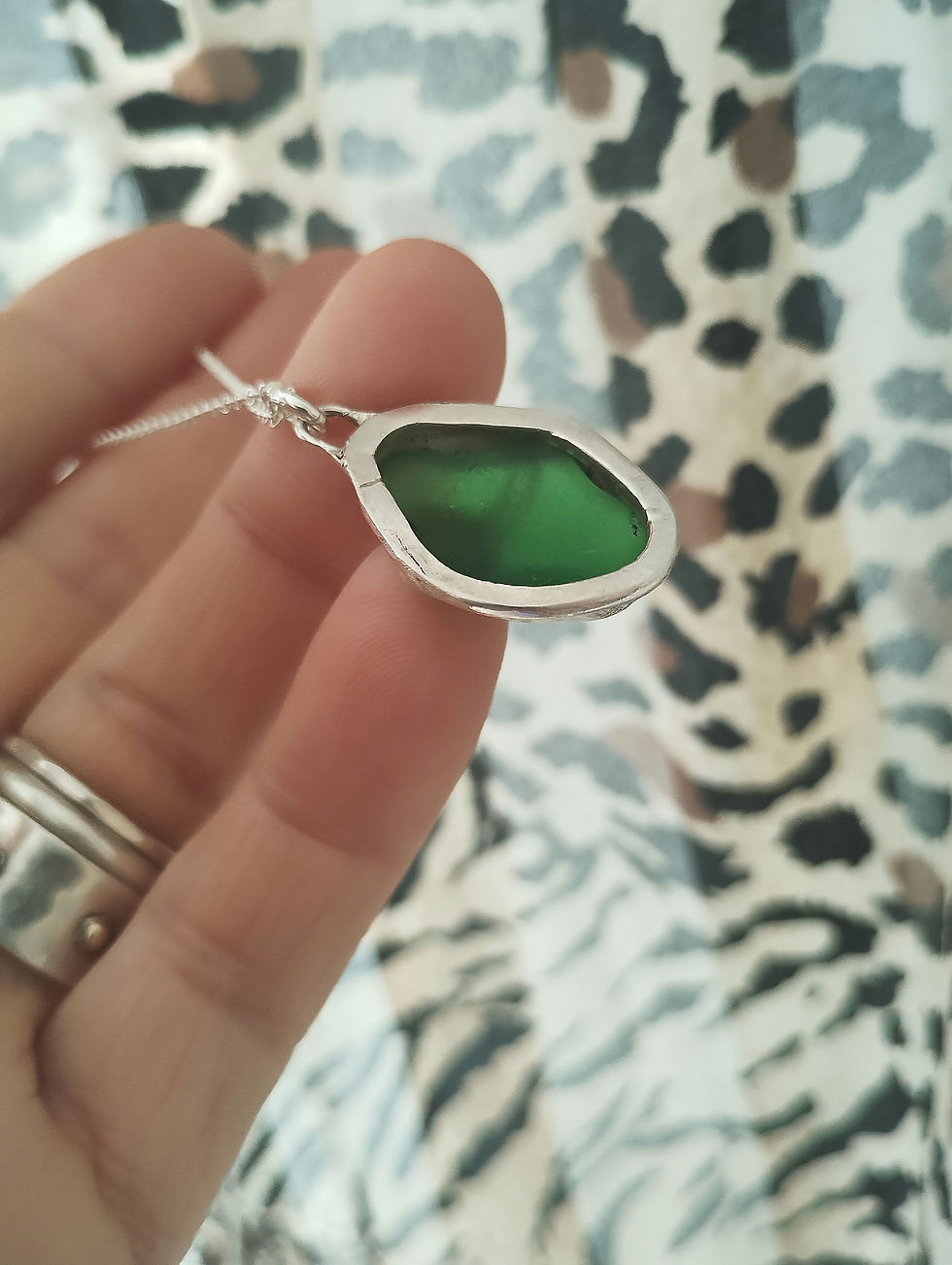 Thumbnail: Bottle green seaglass necklace 