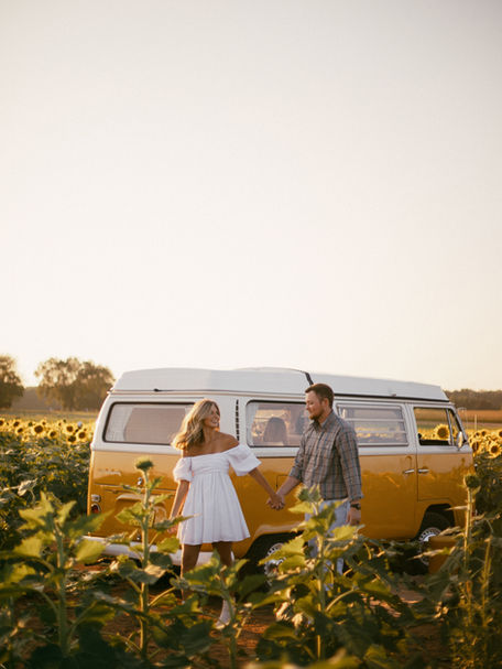 Sunflower Volkswagen Bus Couples Session | Bailey + Austin