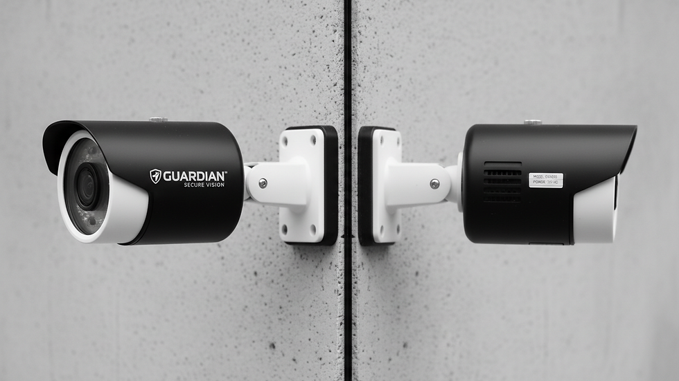 Close-up view of a security camera mounted on a building exterior