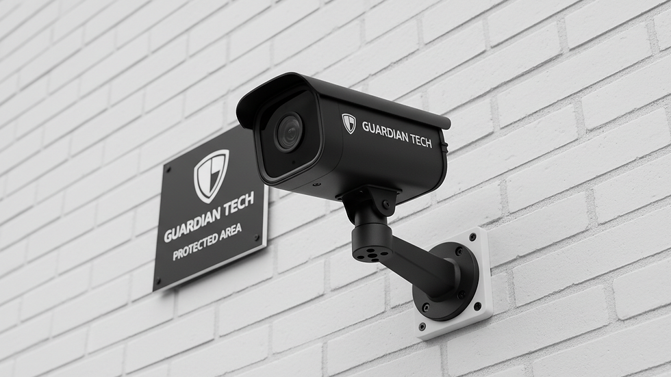 High angle view of a security camera mounted on a building exterior