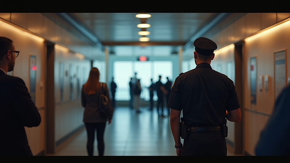 Eye-level view of security guard checking event entrance