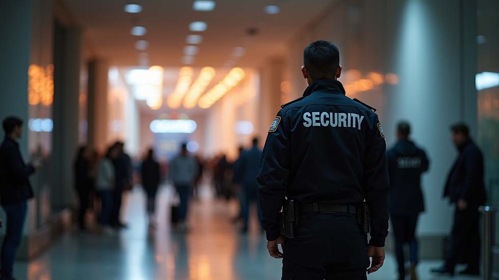 Eye-level view of a security guard monitoring an event entrance