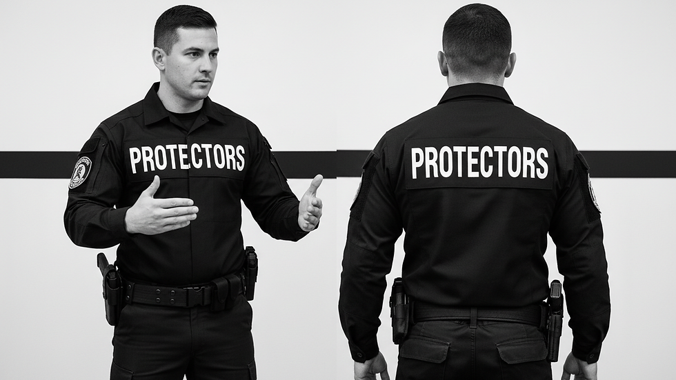 Close-up view of a security guard training session with instructor and trainee