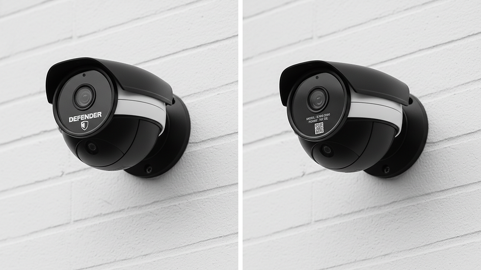 Close-up view of a security camera mounted on a building exterior