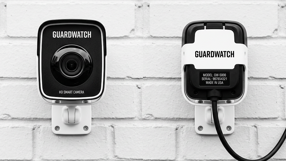 Close-up of a smart security camera mounted on a building exterior