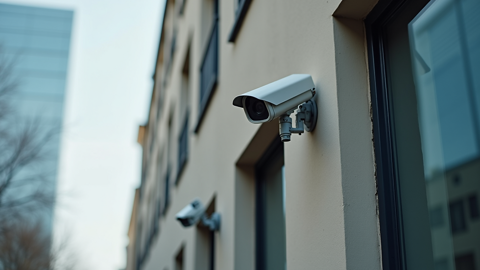 Close-up view of security cameras installed on a building exterior