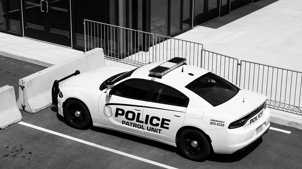 High angle view of a mobile patrol vehicle near an event venue