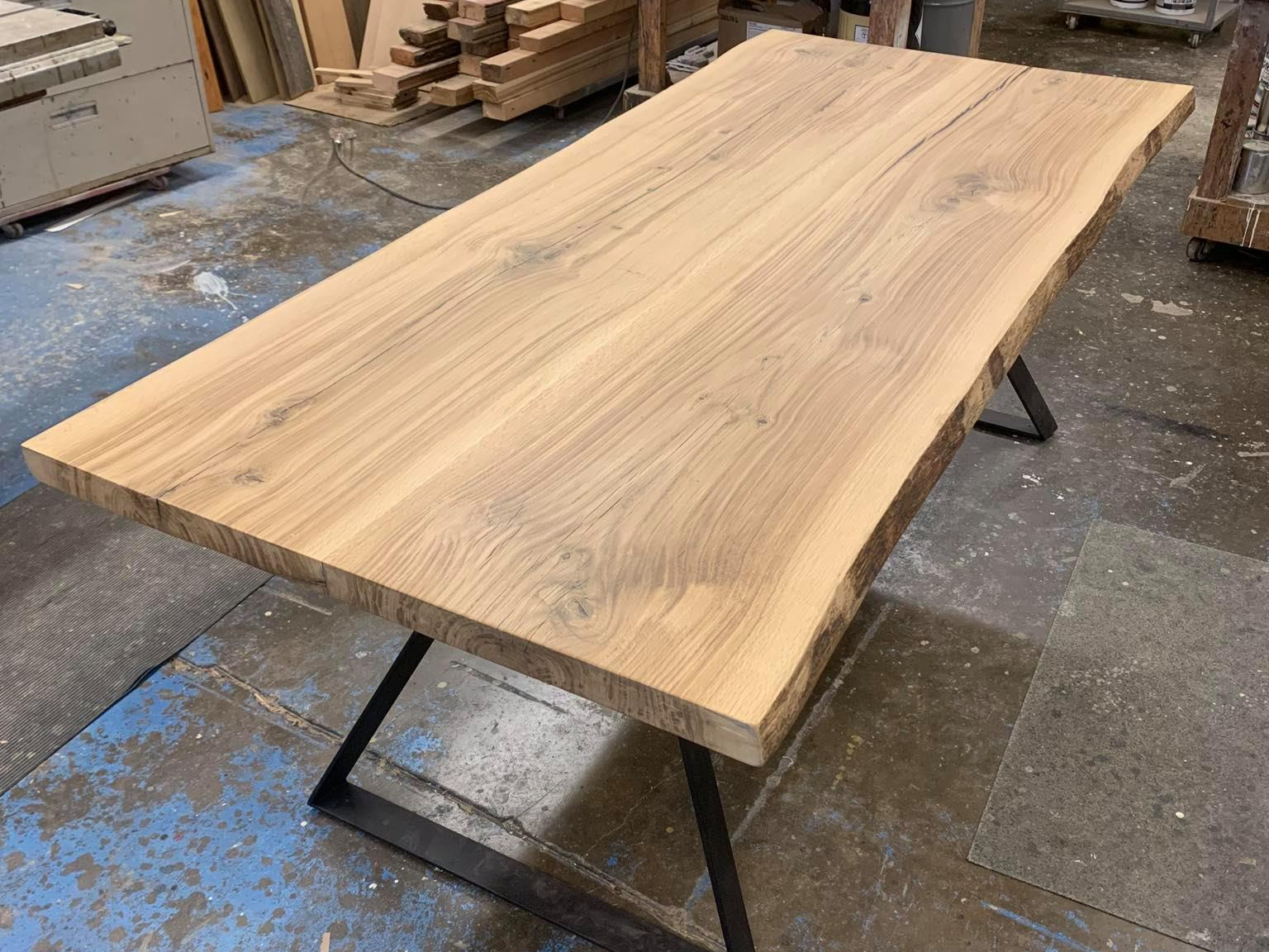 Live-edge oak slab table