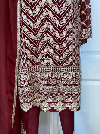 Thumbnail: MAROON CHIFFON SUIT