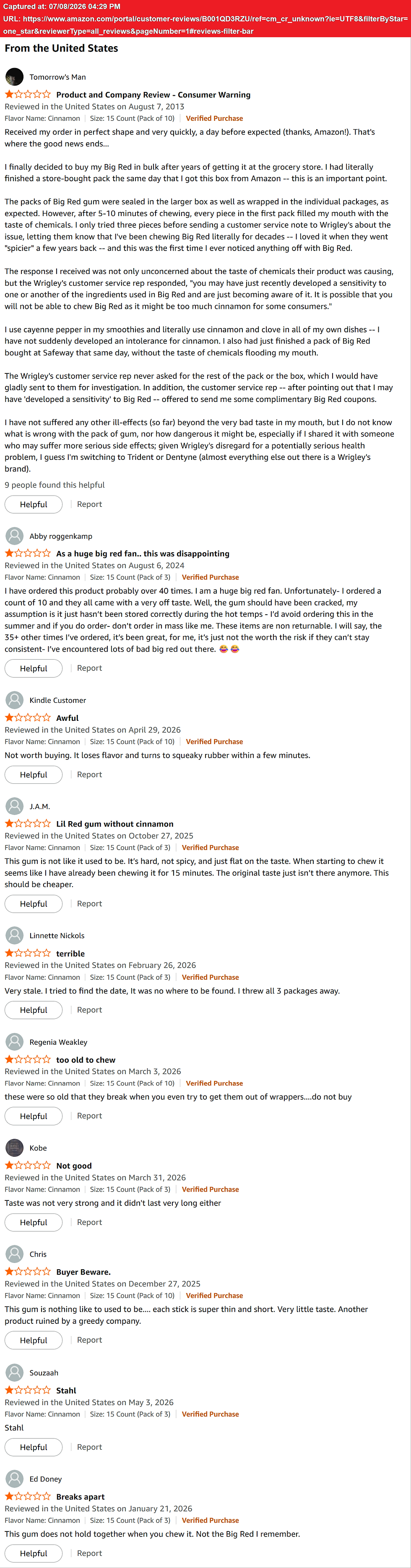Wrigley's Big Red Gum Amazon Review