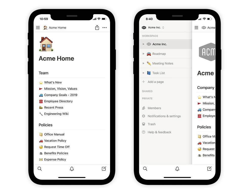 Notion mobile user interface