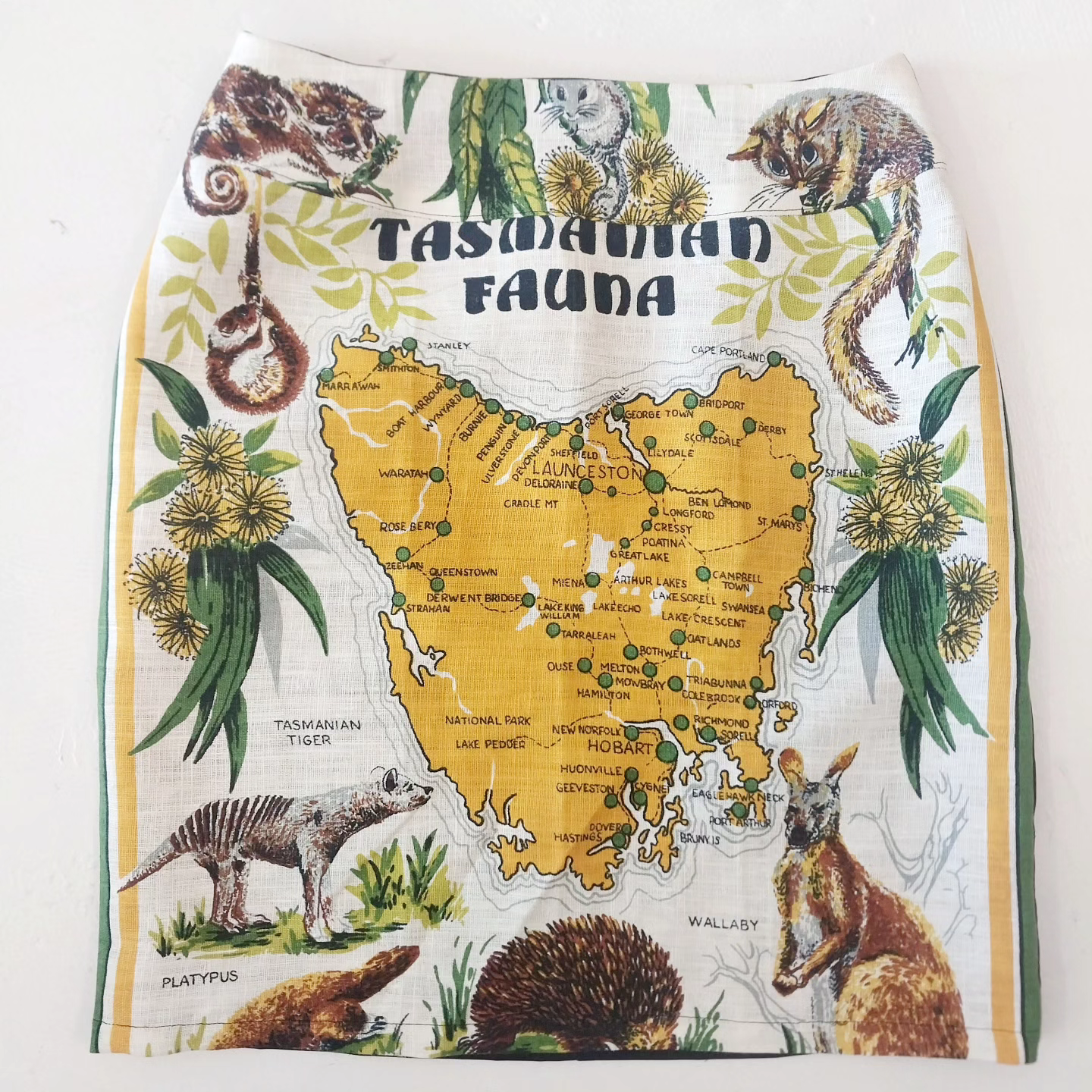 Slightly Mad map of Tassie fauna skirt