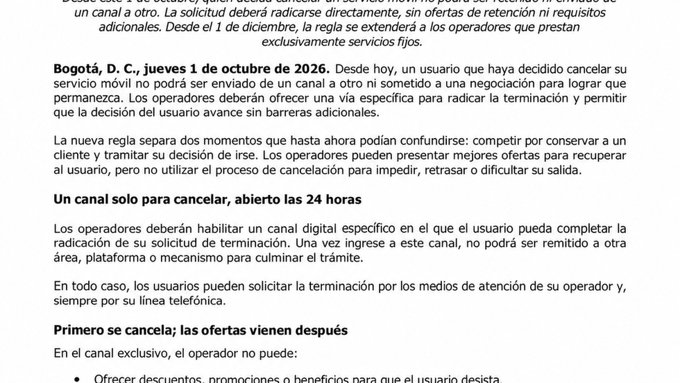 Se acabó el “pimponeo”: desde octubre será más fácil cancelar planes celulares en Colombia