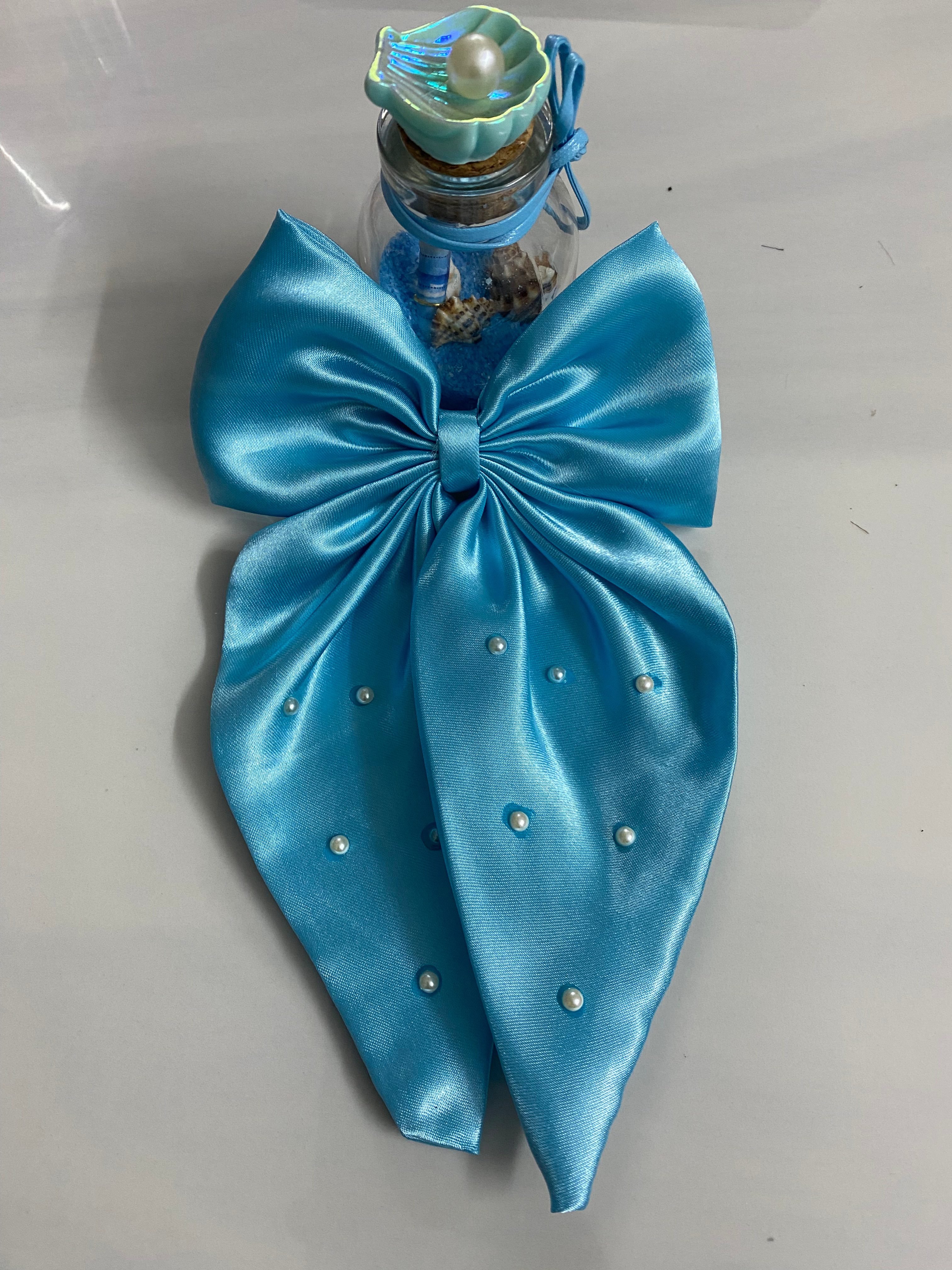 Aqua Blue Satin Bunny Bow