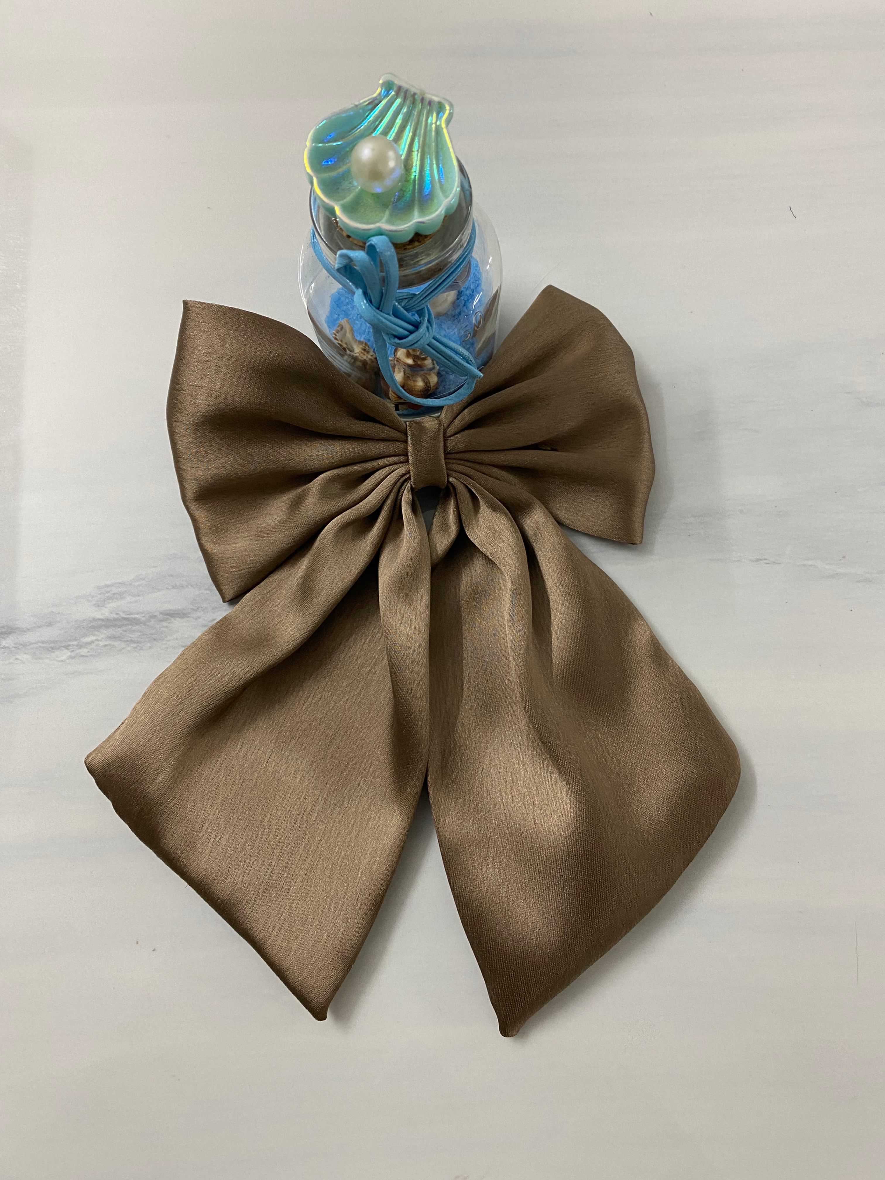 Mocha Brown Satin Midi Tail Bow