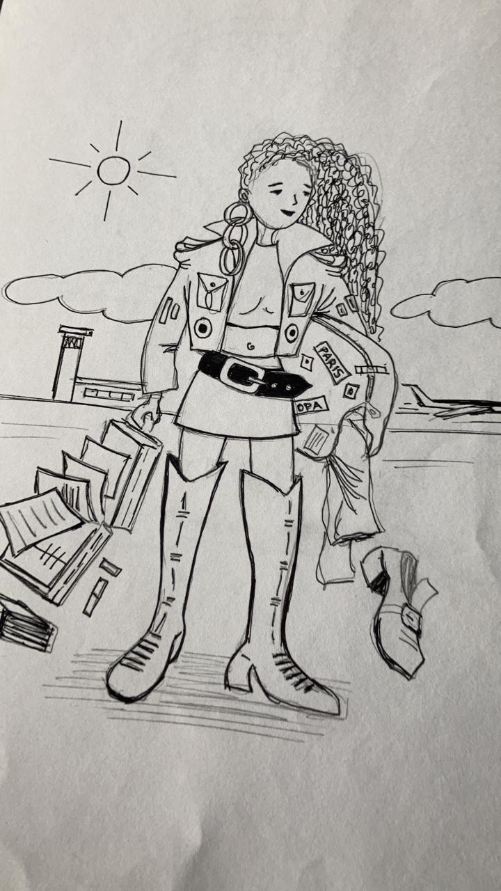 Caricatura hecha por VIcente Mejía a los 23 años que regresé a Quito de París y sentía todas las ganas de "saltar el charco" otra vez.