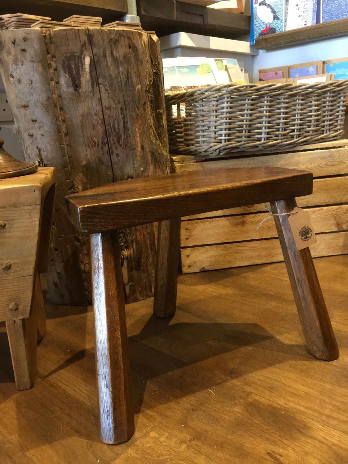 OAK THREE LEGGED STOOL
