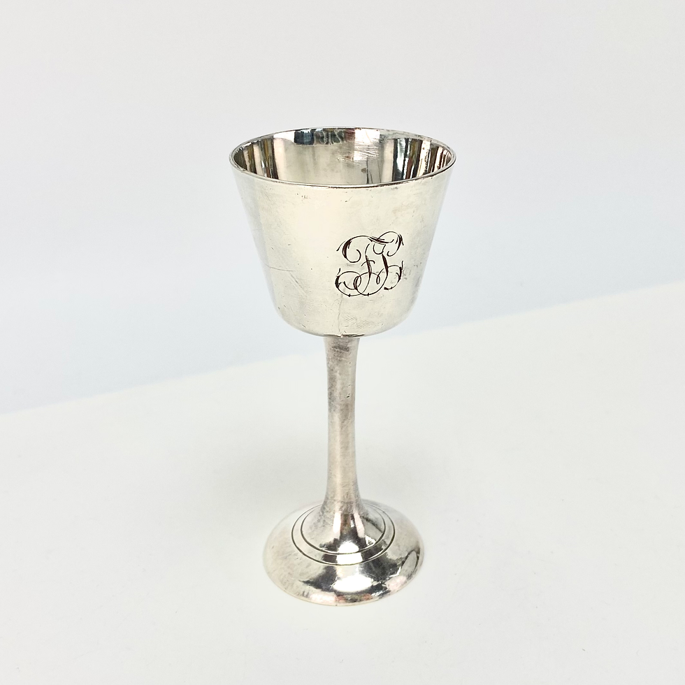 Vintage 1940s art deco mid century footed silverplated hotel bar cocktail spirit measure jigger monogrammed FP home bar