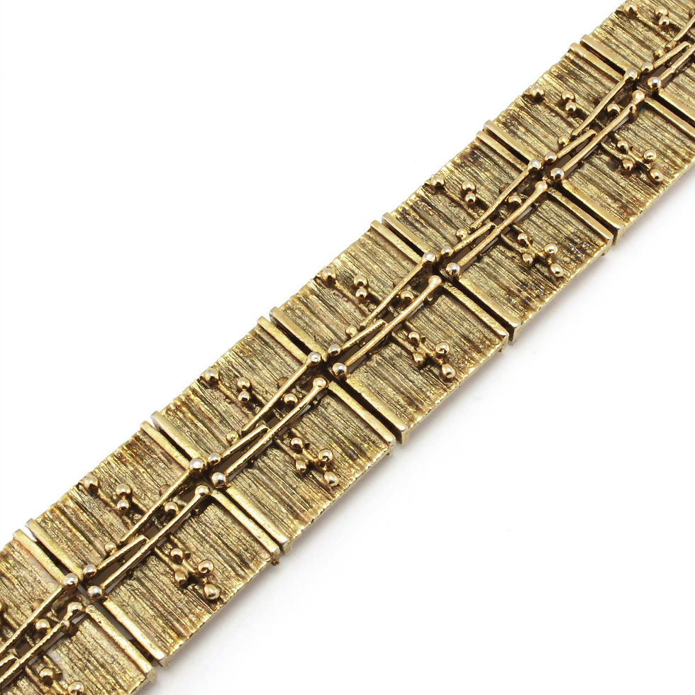 danish gold gilt metal square link bracelet organic design with bark wood texture by hermann siersbøl