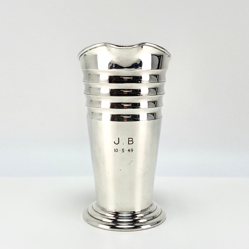 Stunning English quintessentially art deco ridged silver plated Alfred Dunhill cocktail shaker martini mixer