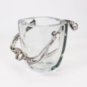Strömbergshyttan Light Blue Glass Ice Bucket with Silver Handle and Spoon