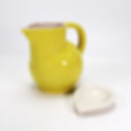 helle rittig danish studio ceramics handmade jug pitcher with bowl lid signed bright neon yellow juice summer geometric art