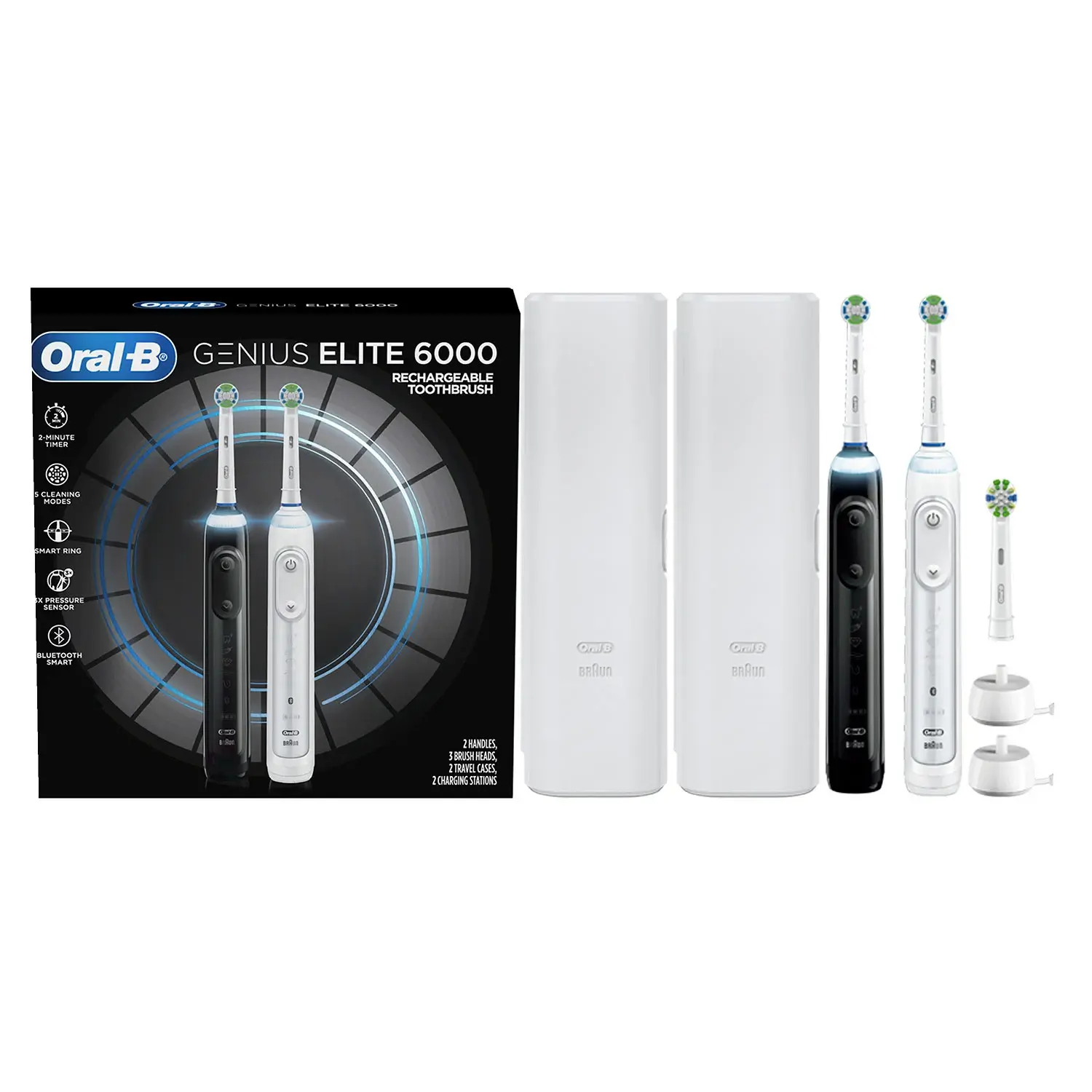 Oral-B Genius Elite 6000 Rechargeable Electric Toothbrush, White & Black (2 pk.)